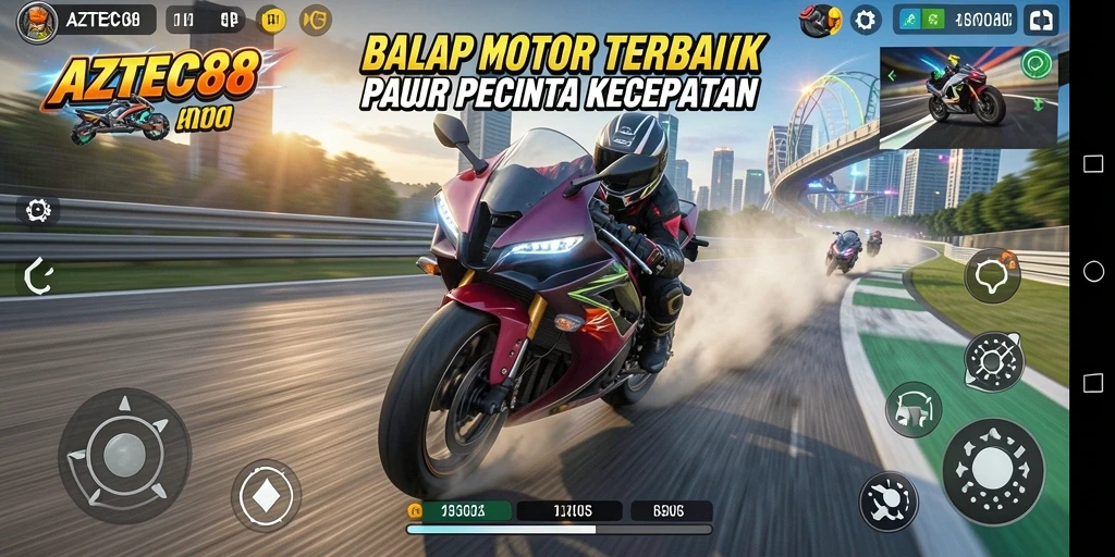 Tampilan gameplay AZTEC88 menampilkan balapan yang seru dan mendebarkan.