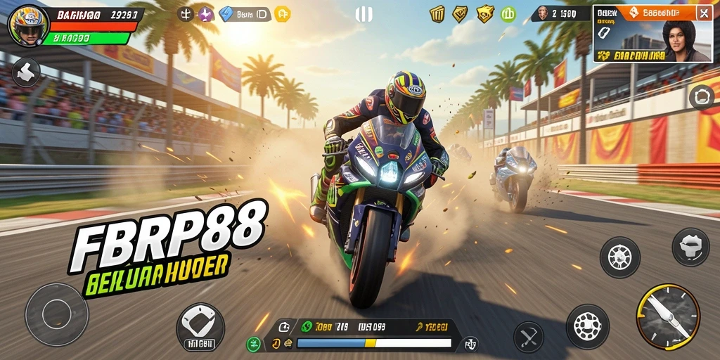 Screenshot FBRP88 menampilkan aksi balapan motor yang mendebarkan.