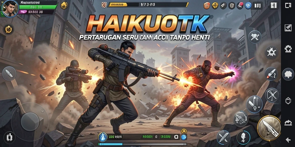Tampilan gameplay HAIKUOTK yang mendebarkan dan penuh aksi.