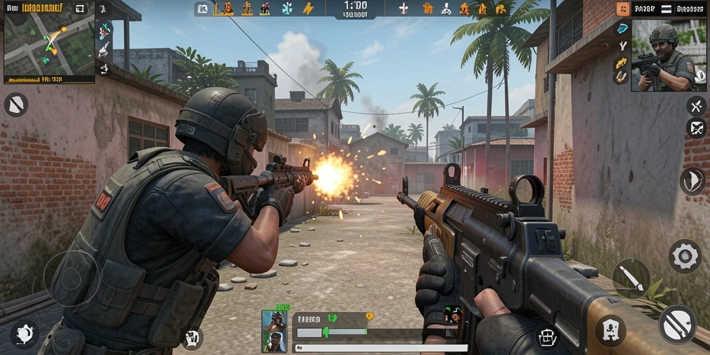 Tampilan gameplay menembak yang seru dalam IDRRP.