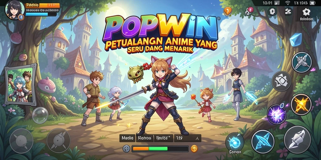 Screenshot gameplay <strong>POPWIN</strong> menunjukkan karakter anime dalam aksi yang dinamis.