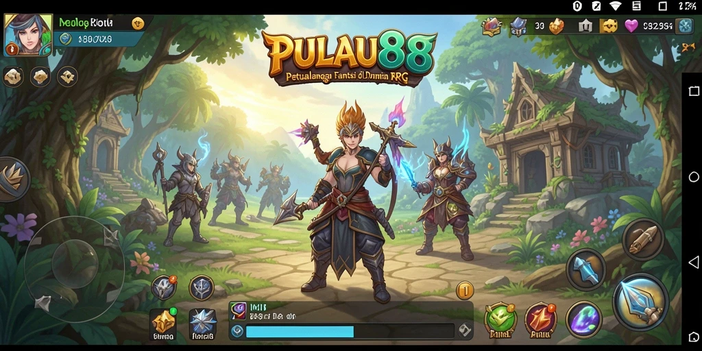 Screenshot gameplay PULAU88 menampilkan pertarungan seru di dunia fantasi.