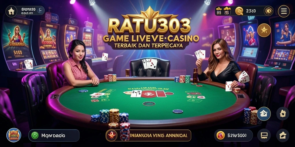 Screenshot gameplay Live Casino dari RATU303 yang menampilkan dealer dan pemain.