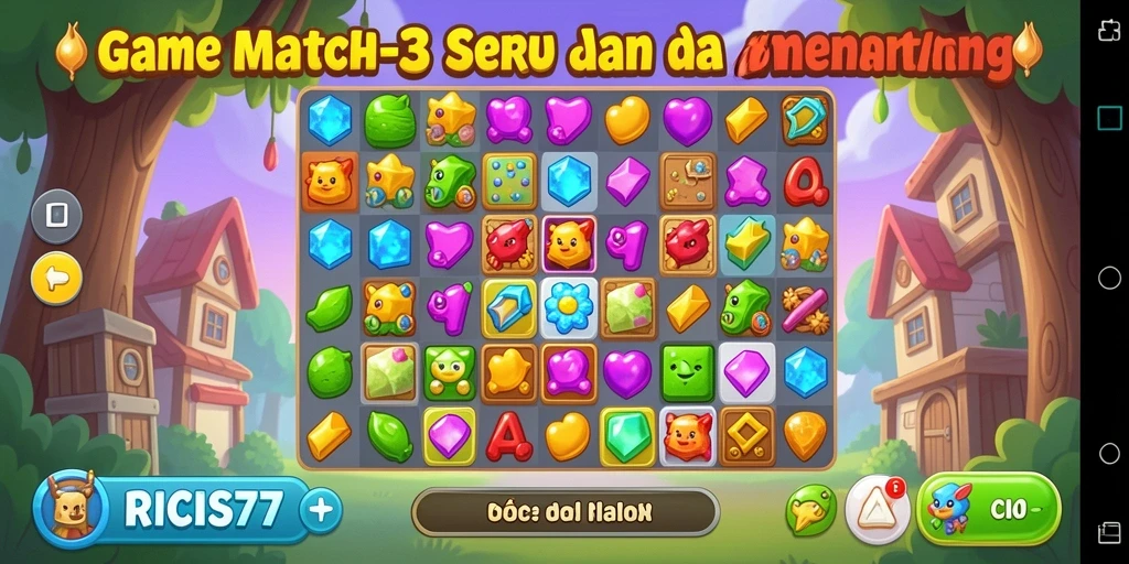 Screenshot gameplay RICIS77 menampilkan aksi mencocokkan elemen Match-3.